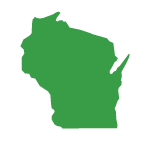 Green icon of the shape of the state of wisconsin